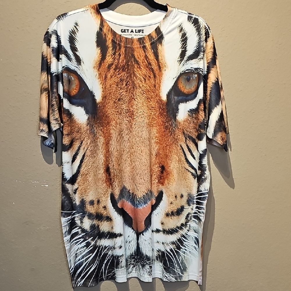 Get A Life Tiger Face Double Sided Graphic T-Shirt Size XL